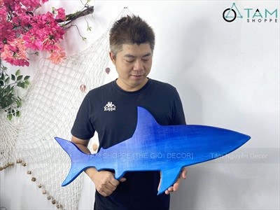 Mô hình cá mập gỗ sơn thủ công 2 mặt [Gỗ dày - 2 Size] MOHINH-PCB-01